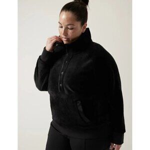 Athleta Cozy Karma Recovery Snap High Neck Sweatshirt Black XL